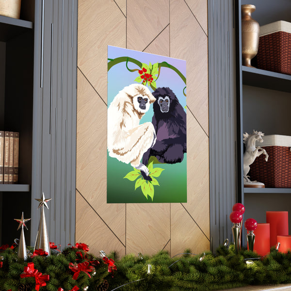 Monkey Love Endangered Hoolock Gibbon Pair Premium Matte vertical posters