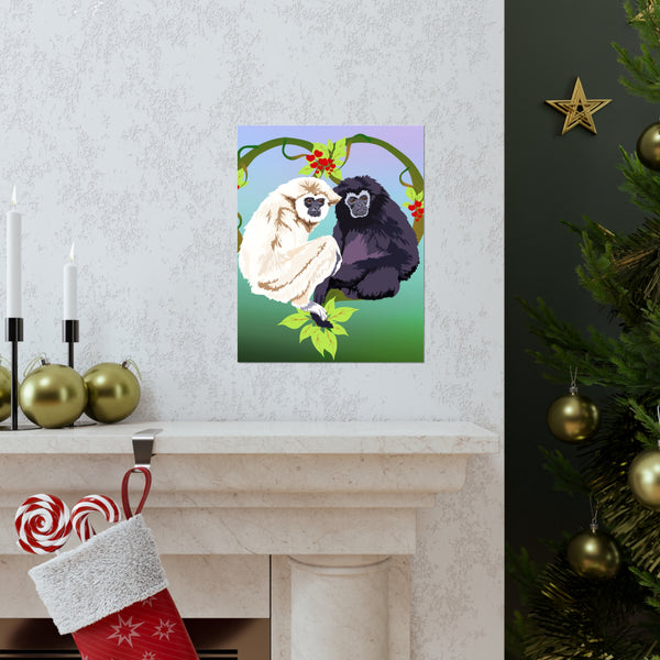 Monkey Love Endangered Hoolock Gibbon Pair Premium Matte vertical posters