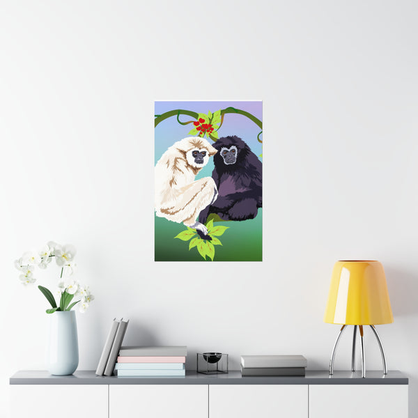 Monkey Love Endangered Hoolock Gibbon Pair Premium Matte vertical posters