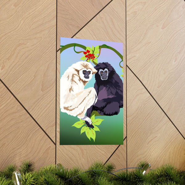 Monkey Love Endangered Hoolock Gibbon Pair Premium Matte vertical posters