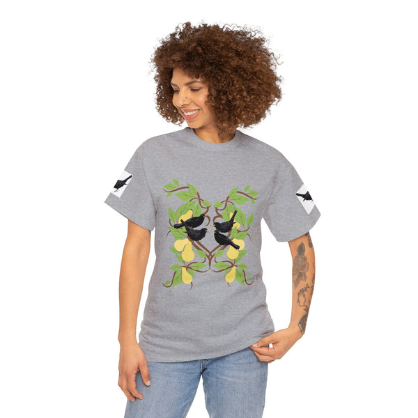 Four Colly Birds of Christmas Unisex Heavy Cotton Tee