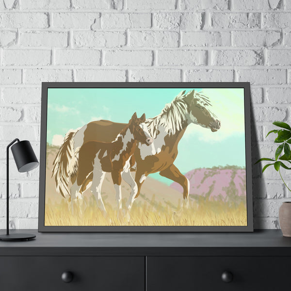 Mare and Colt Mustang Framed Paper Posters