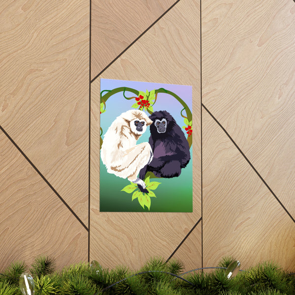 Monkey Love Endangered Hoolock Gibbon Pair Premium Matte vertical posters