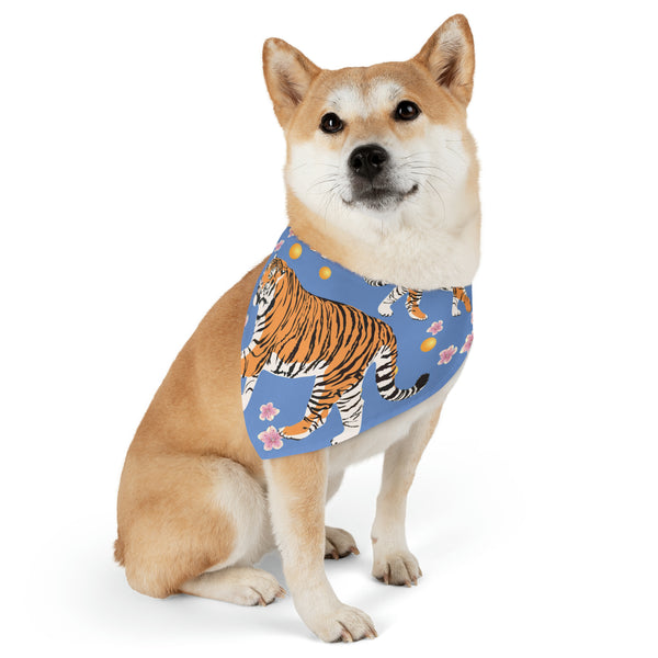 Tigers and Blossoms Blue Pet Bandana Collar