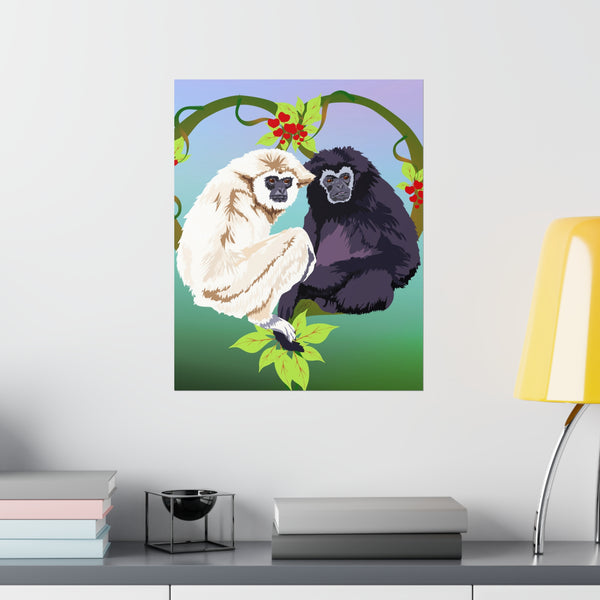Monkey Love Endangered Hoolock Gibbon Pair Premium Matte vertical posters