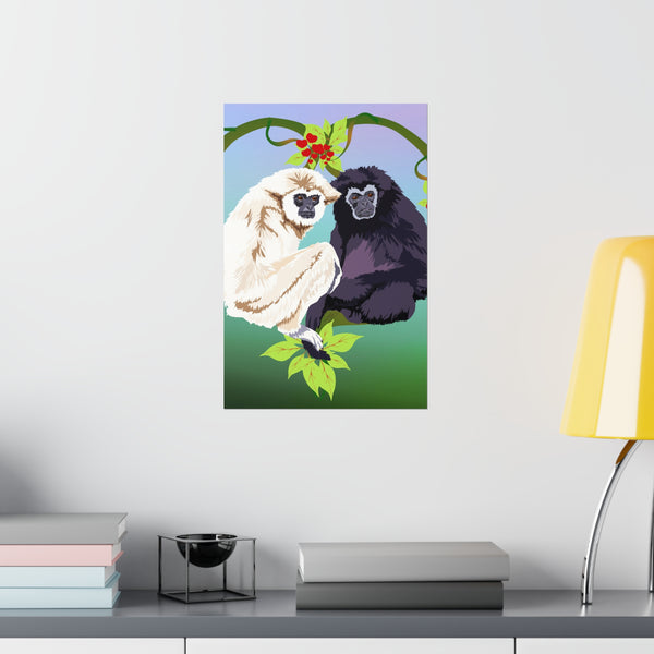 Monkey Love Endangered Hoolock Gibbon Pair Premium Matte vertical posters