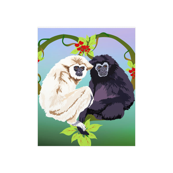Monkey Love Endangered Hoolock Gibbon Pair Premium Matte vertical posters