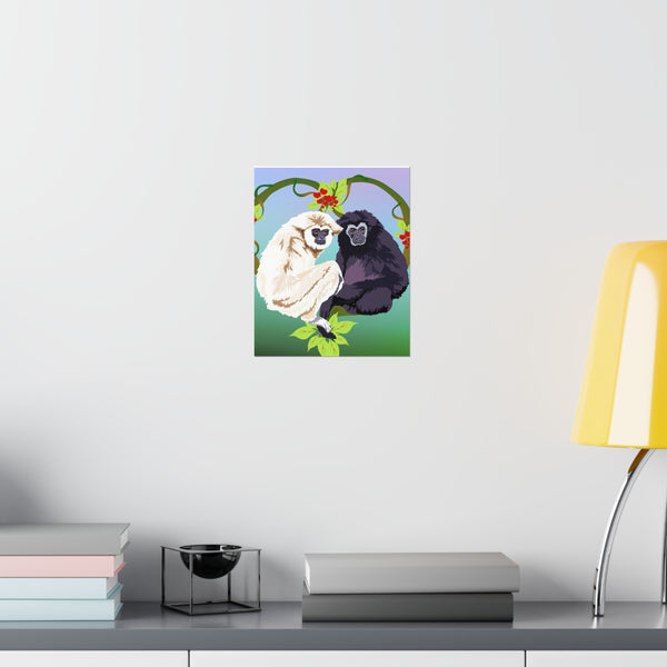 Monkey Love Endangered Hoolock Gibbon Pair Premium Matte vertical posters