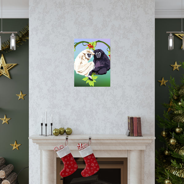 Monkey Love Endangered Hoolock Gibbon Pair Premium Matte vertical posters