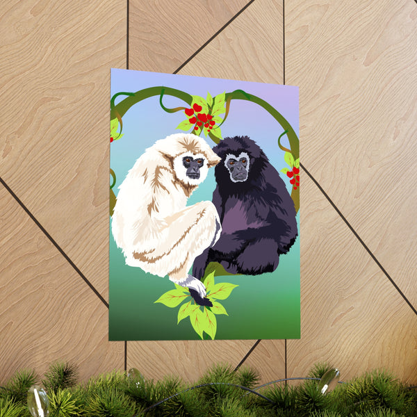 Monkey Love Endangered Hoolock Gibbon Pair Premium Matte vertical posters