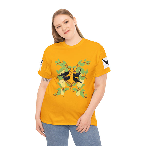 Four Colly Birds of Christmas Unisex Heavy Cotton Tee