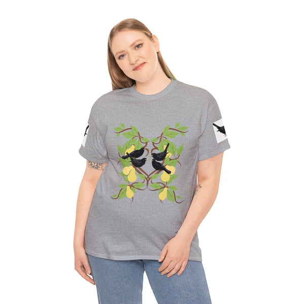 Four Colly Birds of Christmas Unisex Heavy Cotton Tee