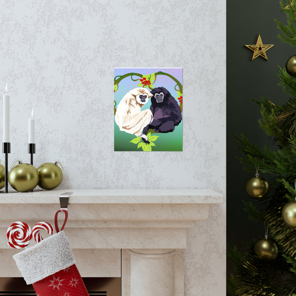 Monkey Love Endangered Hoolock Gibbon Pair Premium Matte vertical posters
