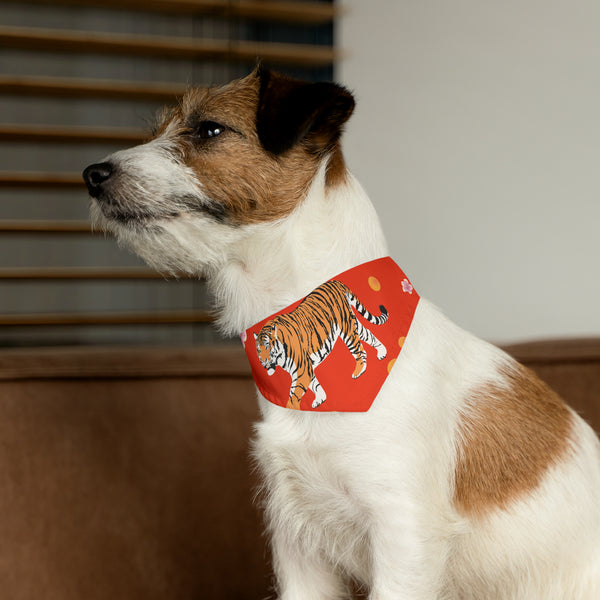 Tigers and Blossoms Red Pet Bandana Collar