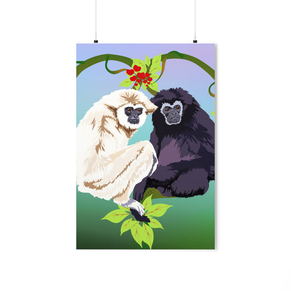 Monkey Love Endangered Hoolock Gibbon Pair Premium Matte vertical posters