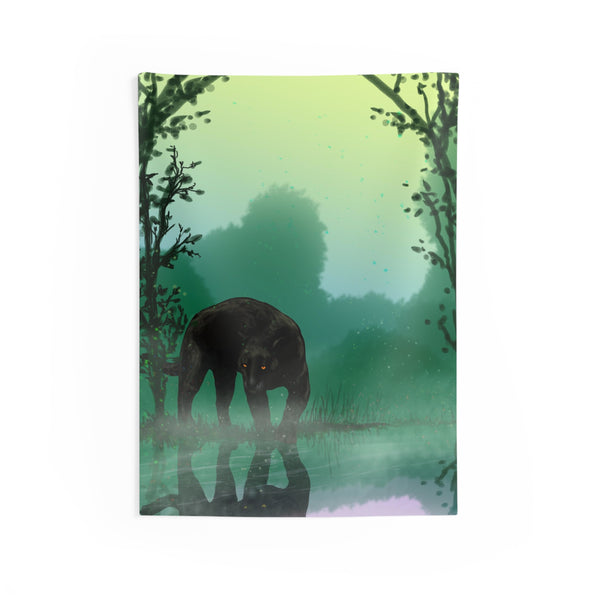 Black Panther with Reflection Indoor Wall Tapestries