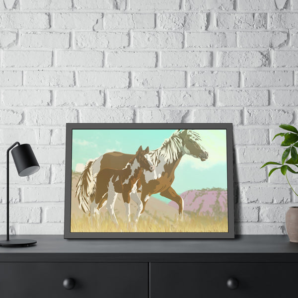 Mare and Colt Mustang Framed Paper Posters