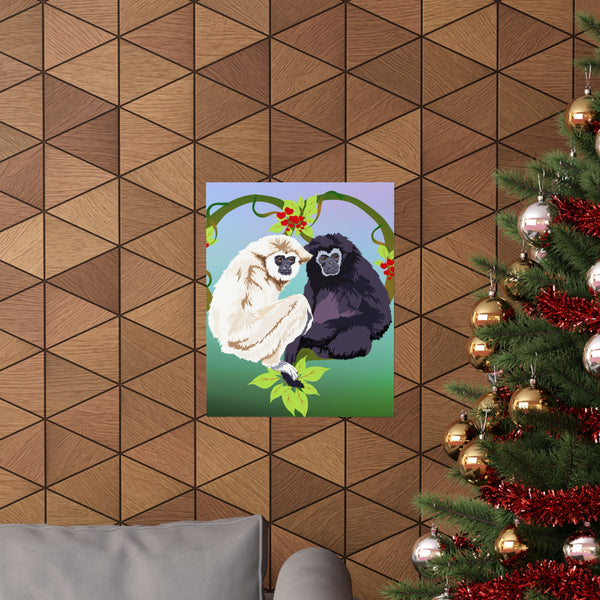 Monkey Love Endangered Hoolock Gibbon Pair Premium Matte vertical posters