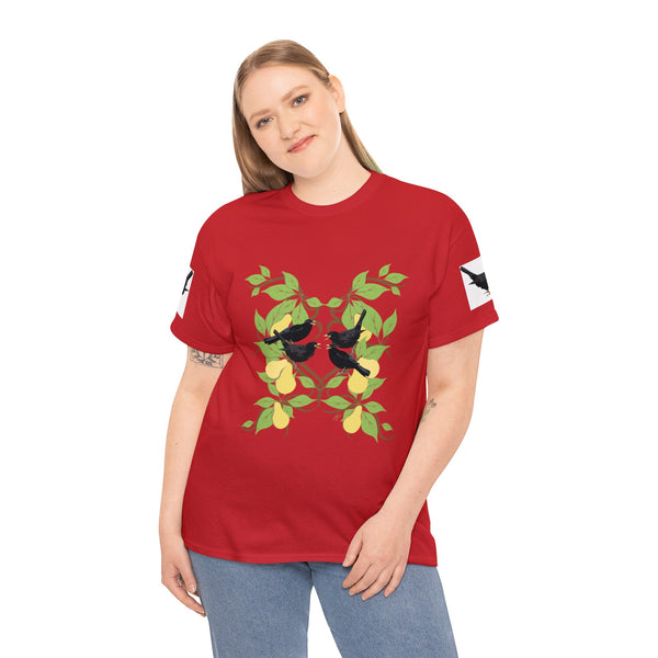 Four Colly Birds of Christmas Unisex Heavy Cotton Tee