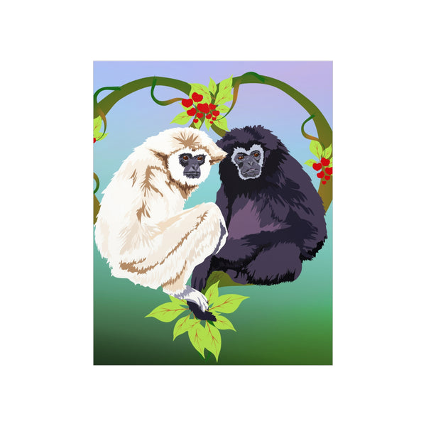 Monkey Love Endangered Hoolock Gibbon Pair Premium Matte vertical posters