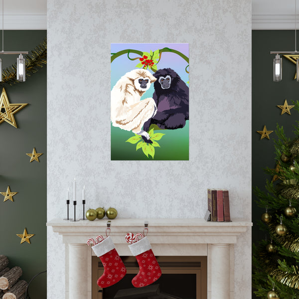 Monkey Love Endangered Hoolock Gibbon Pair Premium Matte vertical posters