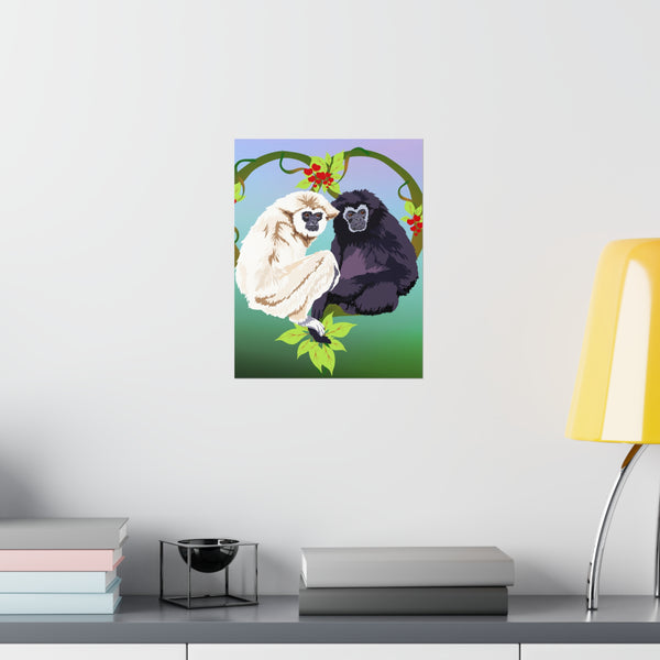 Monkey Love Endangered Hoolock Gibbon Pair Premium Matte vertical posters