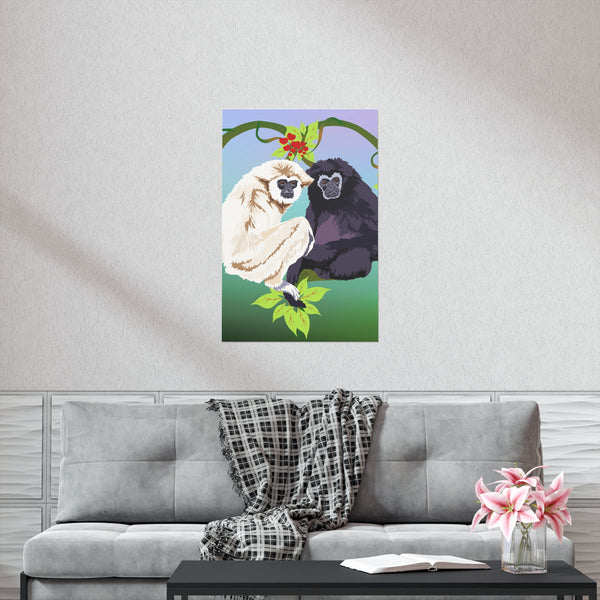 Monkey Love Endangered Hoolock Gibbon Pair Premium Matte vertical posters