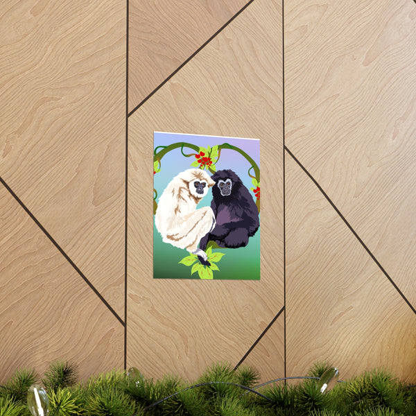 Monkey Love Endangered Hoolock Gibbon Pair Premium Matte vertical posters