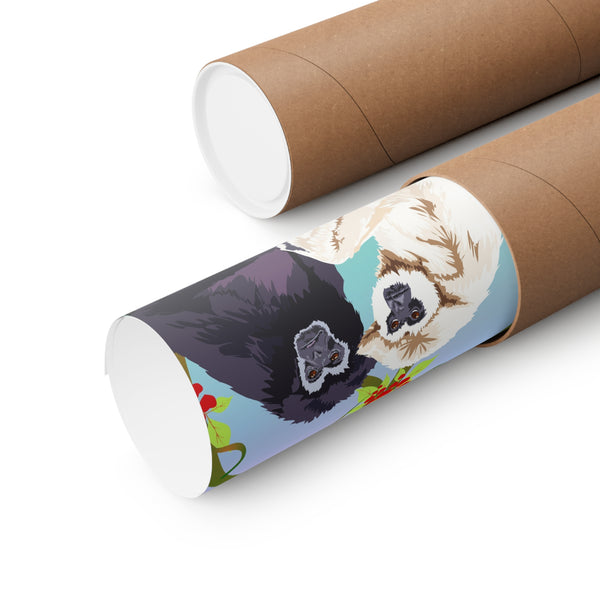 Monkey Love Endangered Hoolock Gibbon Pair Premium Matte vertical posters