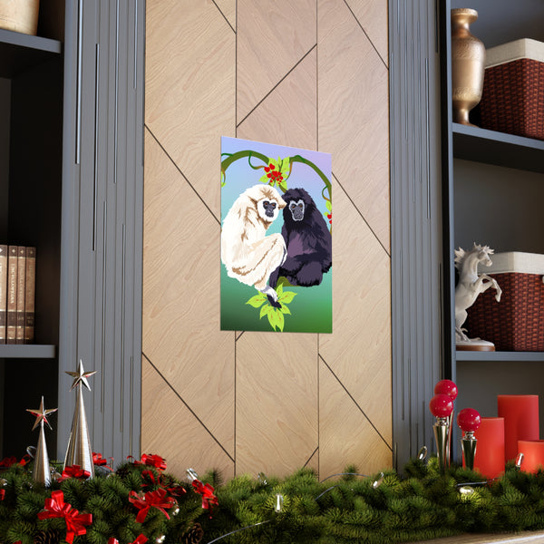 Monkey Love Endangered Hoolock Gibbon Pair Premium Matte vertical posters