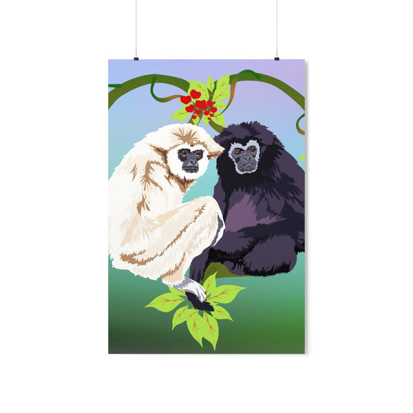 Monkey Love Endangered Hoolock Gibbon Pair Premium Matte vertical posters