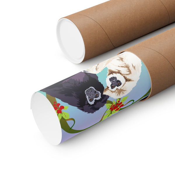 Monkey Love Endangered Hoolock Gibbon Pair Premium Matte vertical posters