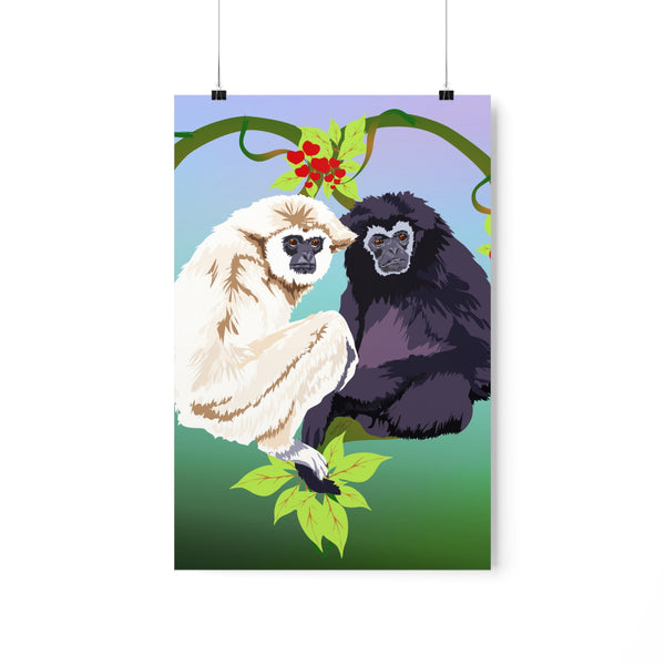 Monkey Love Endangered Hoolock Gibbon Pair Premium Matte vertical posters