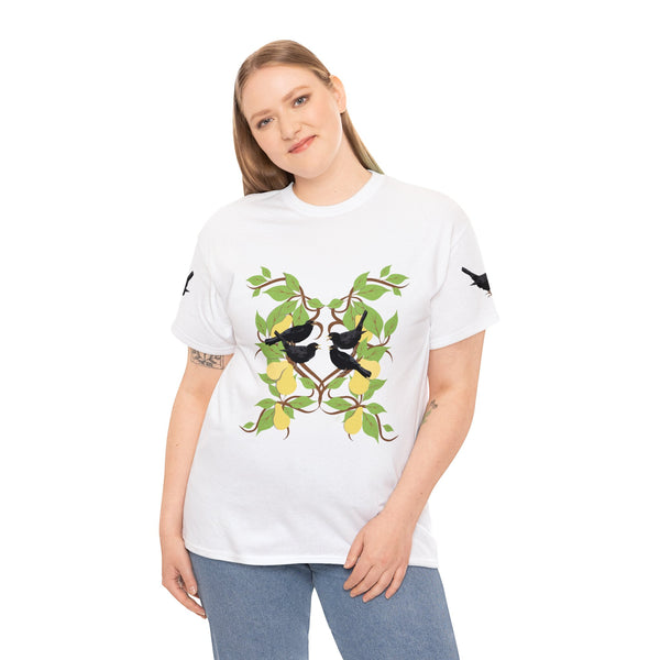 Four Colly Birds of Christmas Unisex Heavy Cotton Tee