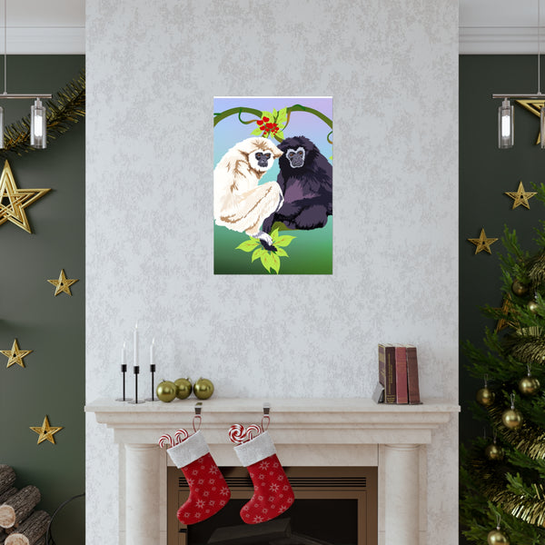 Monkey Love Endangered Hoolock Gibbon Pair Premium Matte vertical posters