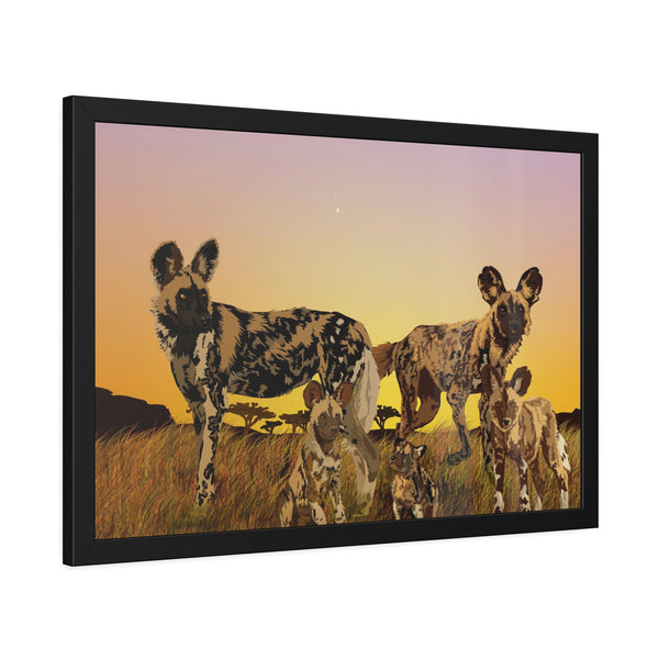 African Painted Dog Family Framed Paper Posters