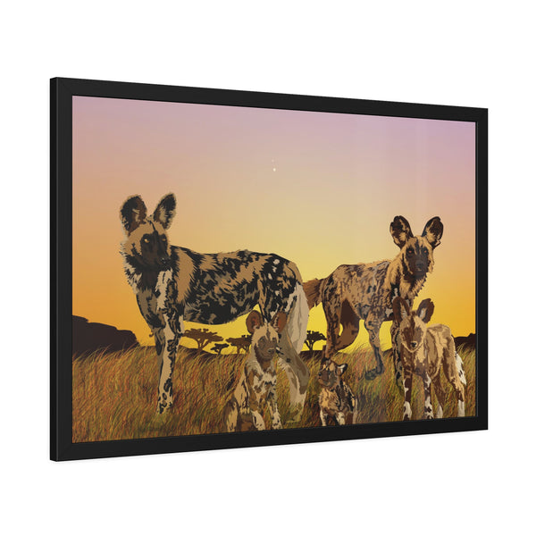 African Painted Dog Family Framed Paper Posters