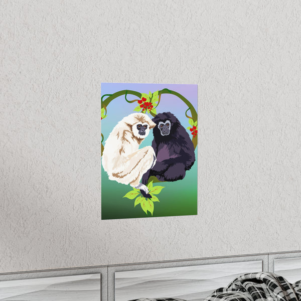 Monkey Love Endangered Hoolock Gibbon Pair Premium Matte vertical posters