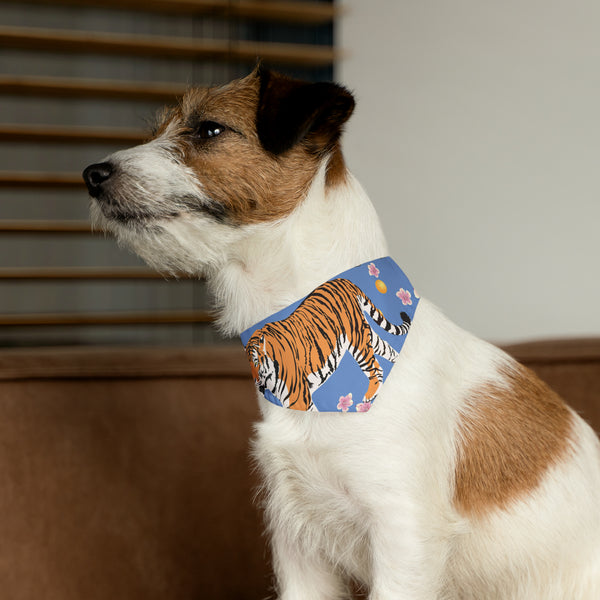 Tigers and Blossoms Blue Pet Bandana Collar
