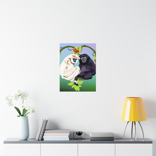 Monkey Love Endangered Hoolock Gibbon Pair Premium Matte vertical posters