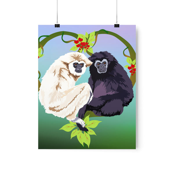 Monkey Love Endangered Hoolock Gibbon Pair Premium Matte vertical posters