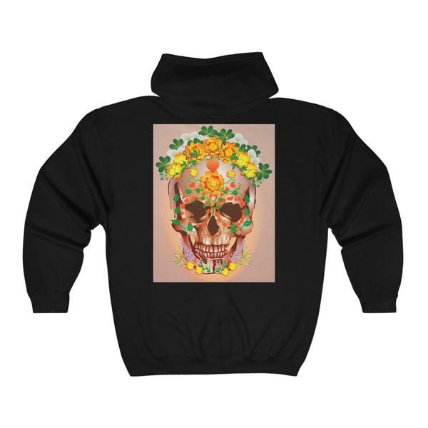 Dia de Muertos with Marigolds Unisex Heavy Blend™ Full Zip Hooded Sweatshirt