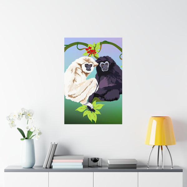 Monkey Love Endangered Hoolock Gibbon Pair Premium Matte vertical posters