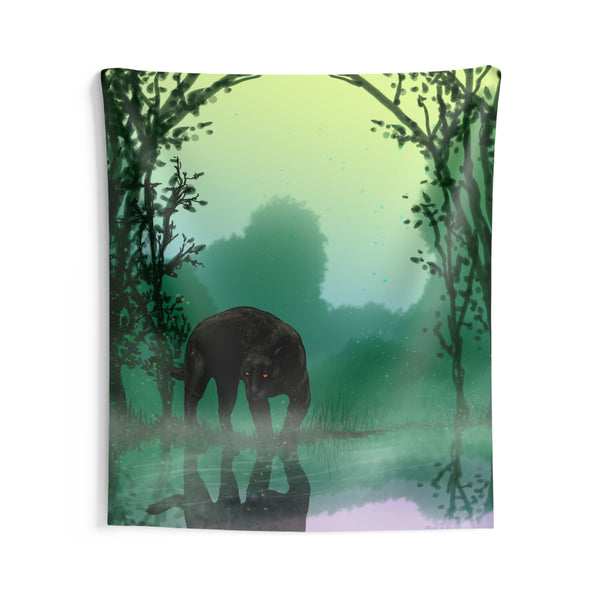 Black Panther with Reflection Indoor Wall Tapestries