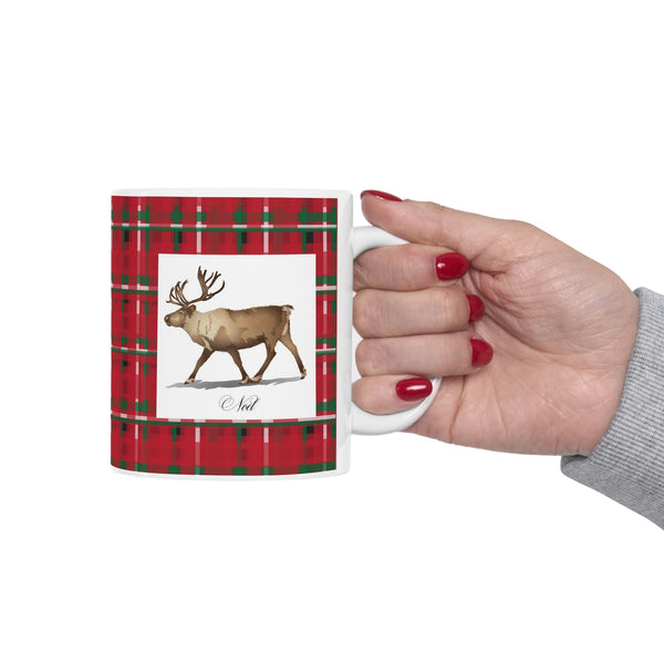 Red Plaid Reindeer Ceramic Mug 11oz