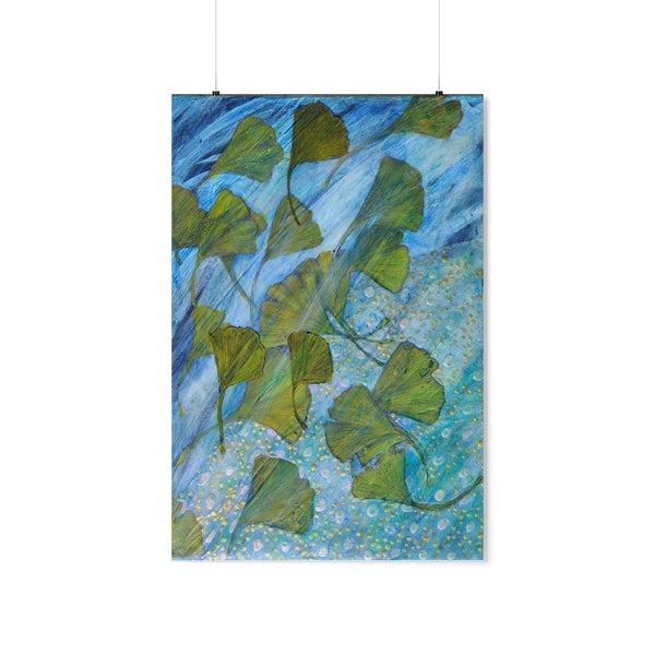 Ginkgo Leaves with Water Dragon Premium Matte vertical posters