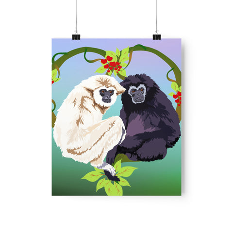 Monkey Love Endangered Hoolock Gibbon Pair Premium Matte vertical posters