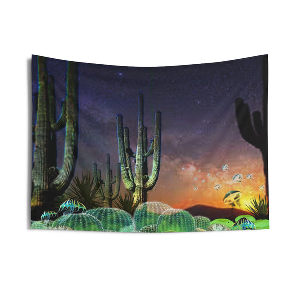 Glowing Cactus Indoor Wall Tapestries