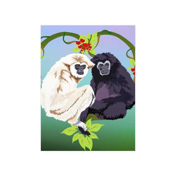 Monkey Love Endangered Hoolock Gibbon Pair Premium Matte vertical posters