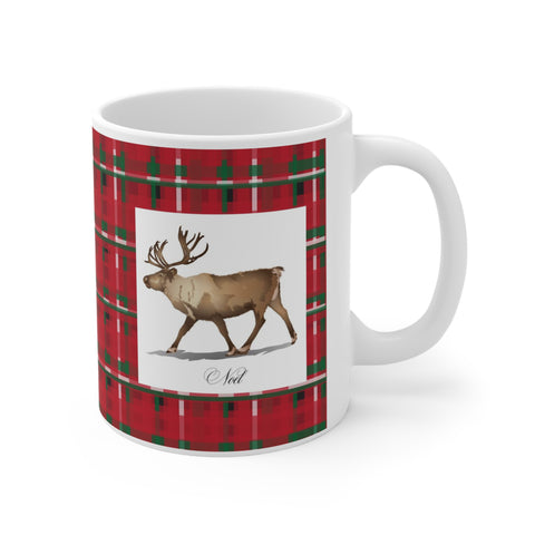 Red Plaid Reindeer Ceramic Mug 11oz